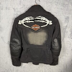 Icon Motorsports Textile Armoured Canvas Black Motorcycle Jacket Coat LG Patches